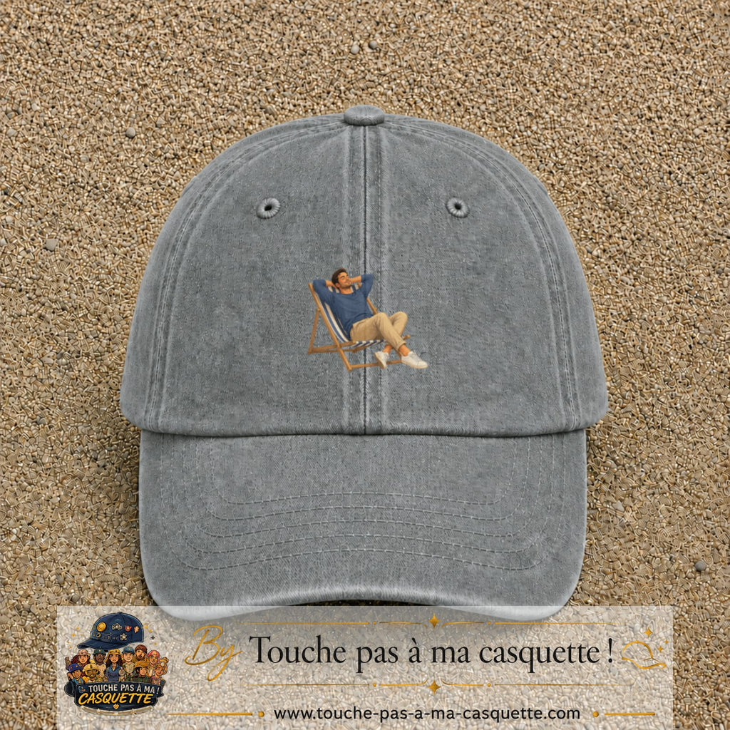 Casquette Gris délavé 100% coton avec motif Pause soleil transat 5 cm - image principale