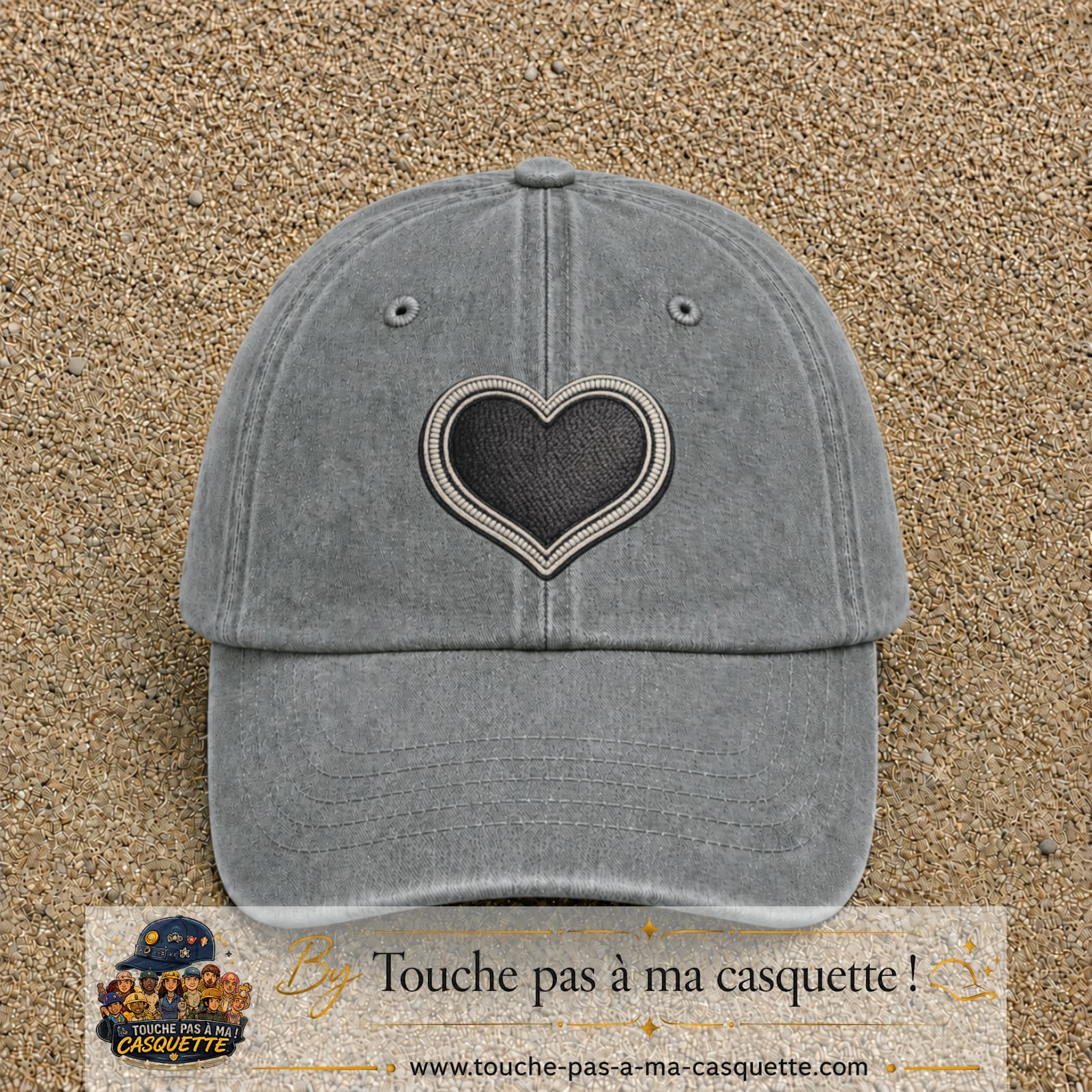 Casquette Gris délavé motif Cœur velours 7 cm - vue principale