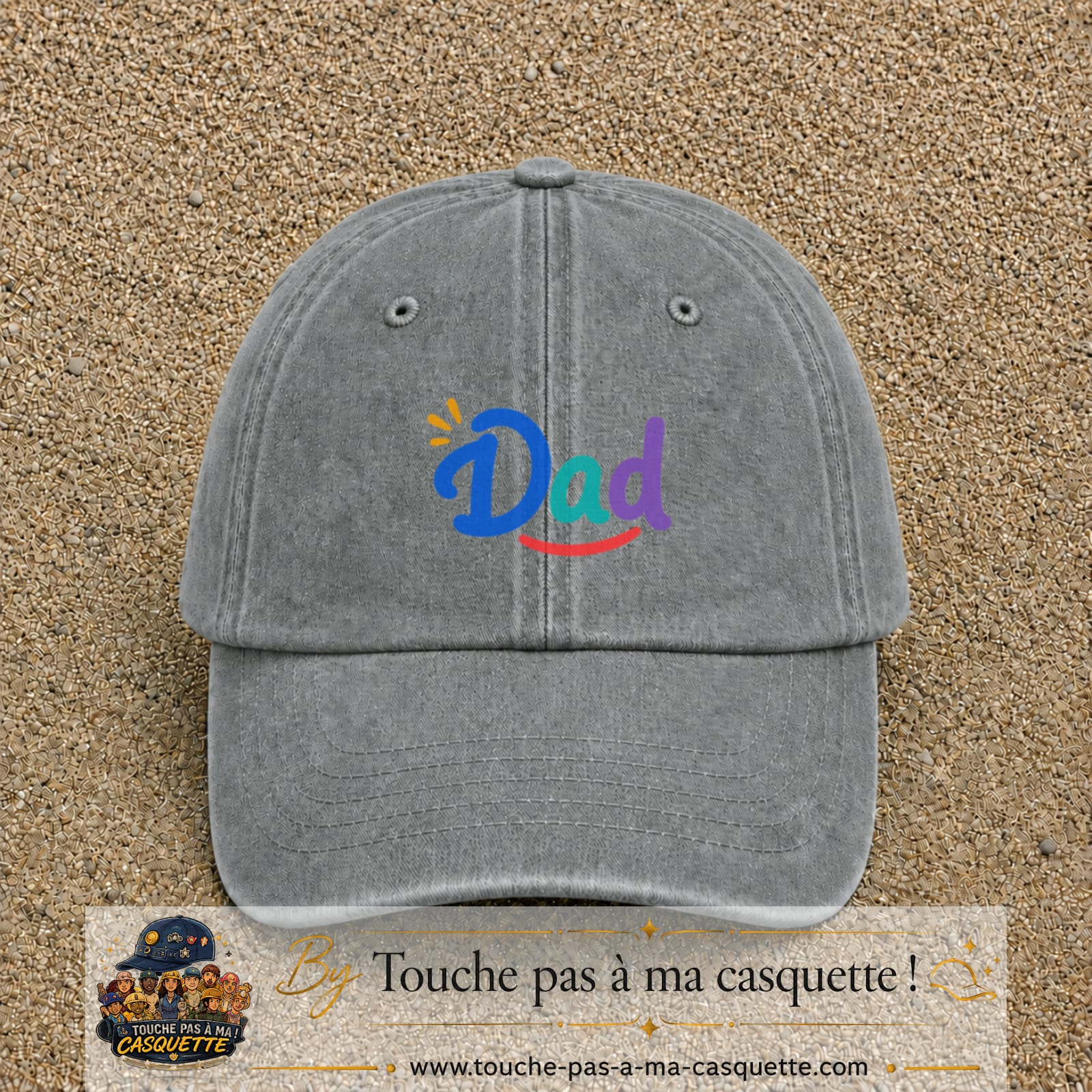 Casquette baseball Gris délavé 100% coton avec visuel Dad coloré 5 cm - image produit principale