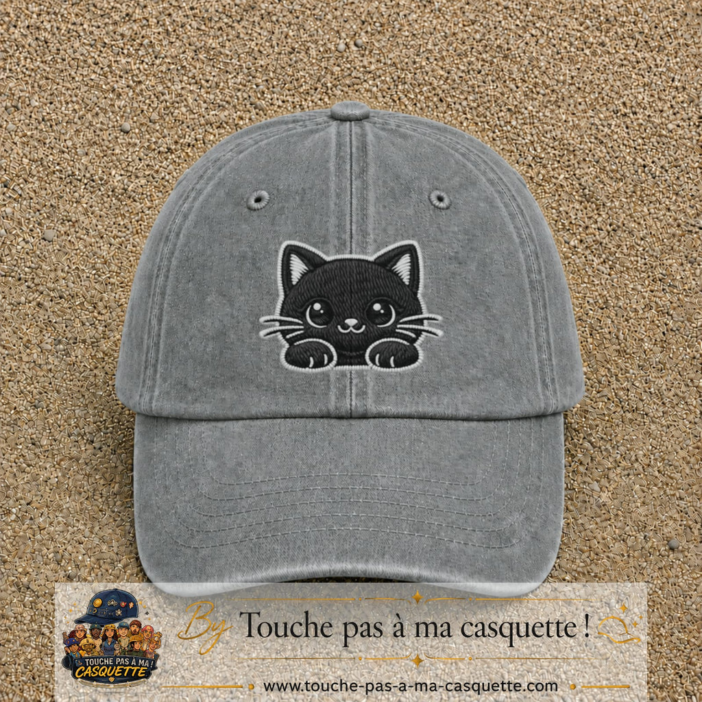 Casquette Gris délavé motif Chaton étoilé 7 cm - vue principale