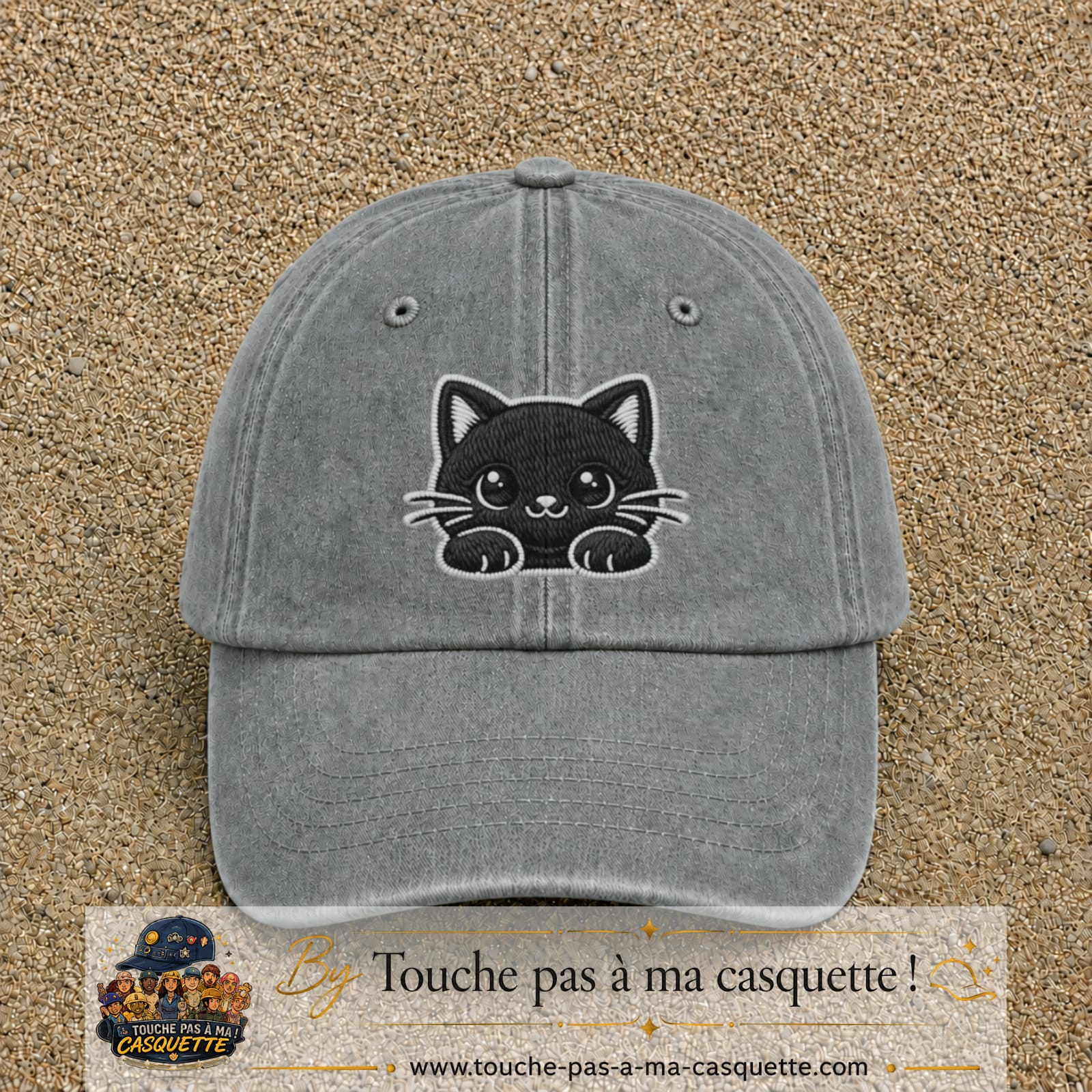 Casquette Gris délavé motif Chaton étoilé 7 cm - vue principale