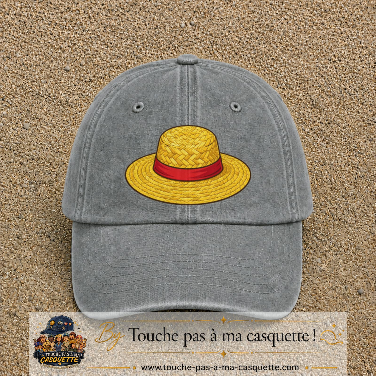 Casquette baseball Gris délavé 100% coton avec motif Chapeau de paille 7 cm - image principale