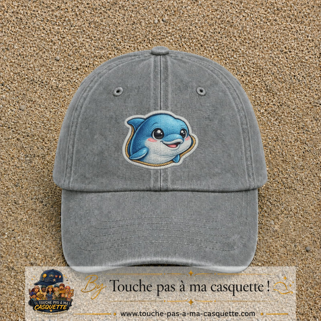 Casquette Gris délavé motif Dauphin souriant 7 cm - vue principale