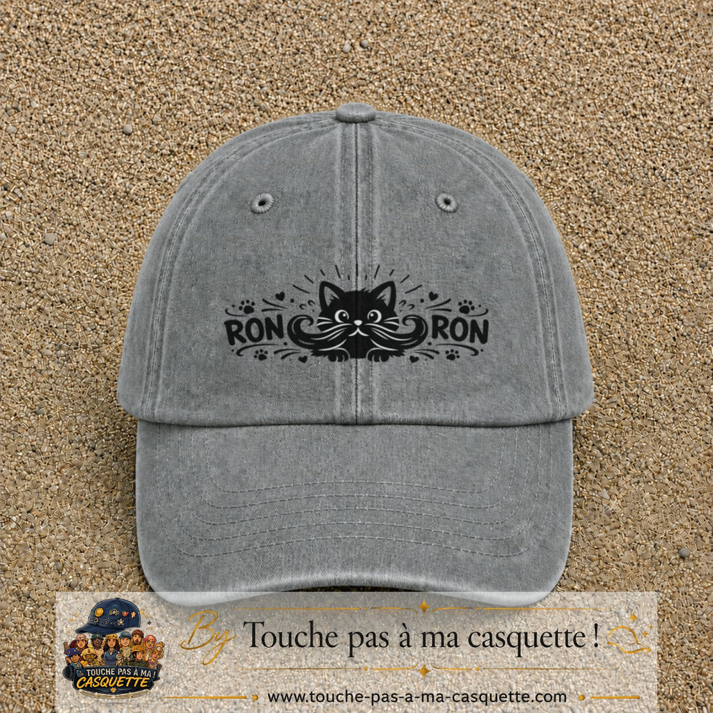 Casquette Gris délavé motif Chat Ron Ron 5 cm - vue principale