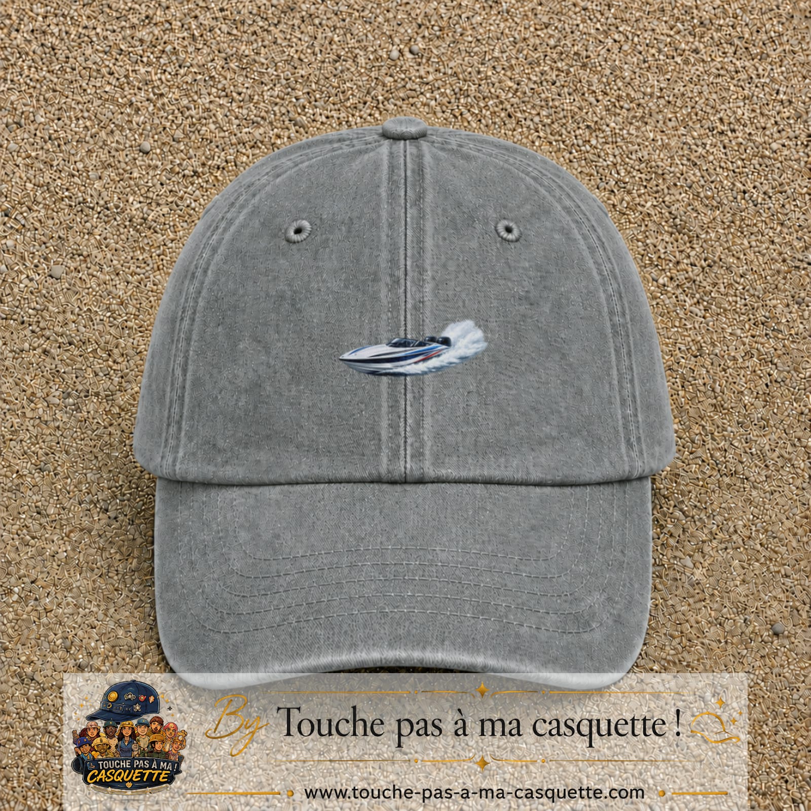 Casquette baseball Gris délavé 100% coton avec motif Bateau rapide 5 cm - image principale