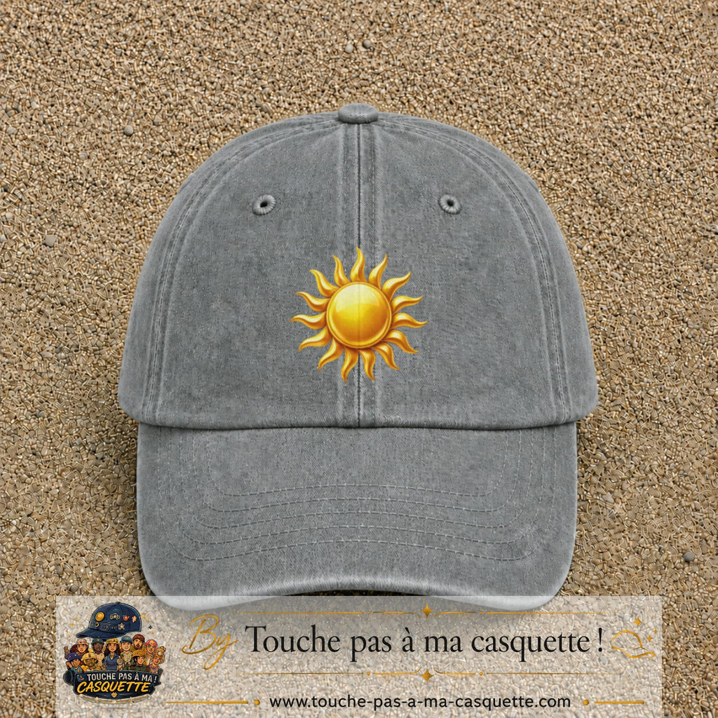 Casquette baseball Gris délavé 100% coton avec visuel Soleil brillant 7 cm - image produit principale