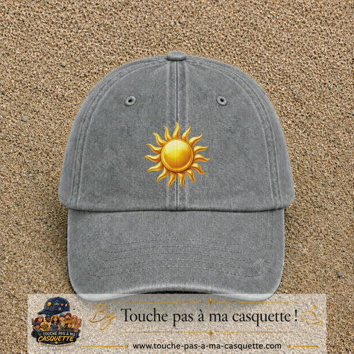 Casquette baseball Gris délavé 100% coton avec visuel Soleil brillant 7 cm - image produit principale