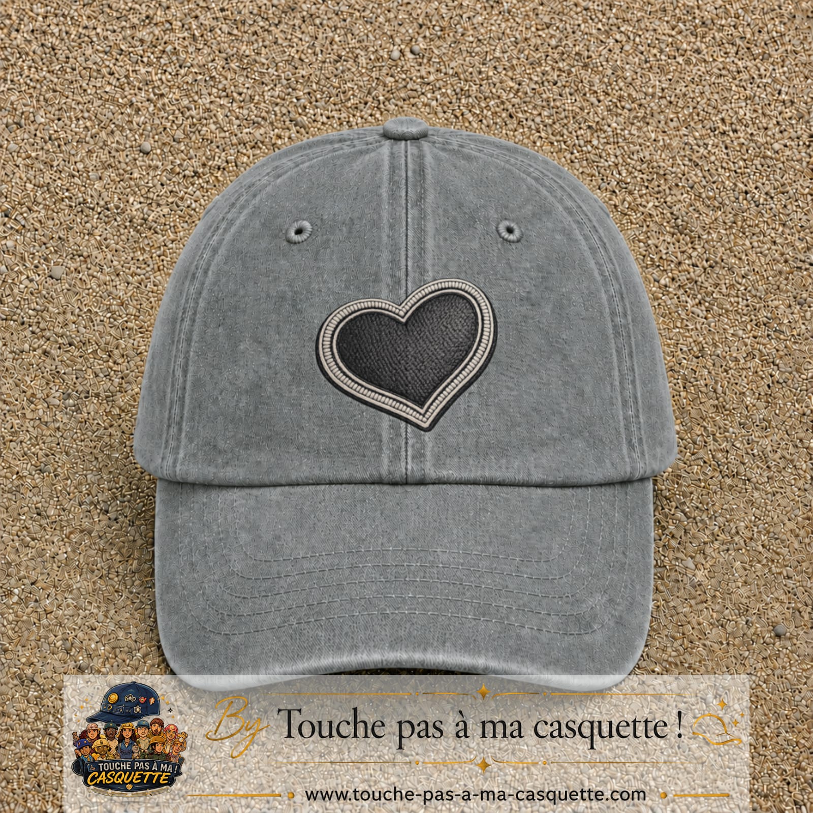 Casquette Gris délavé motif Cœur penché 7 cm - vue principale