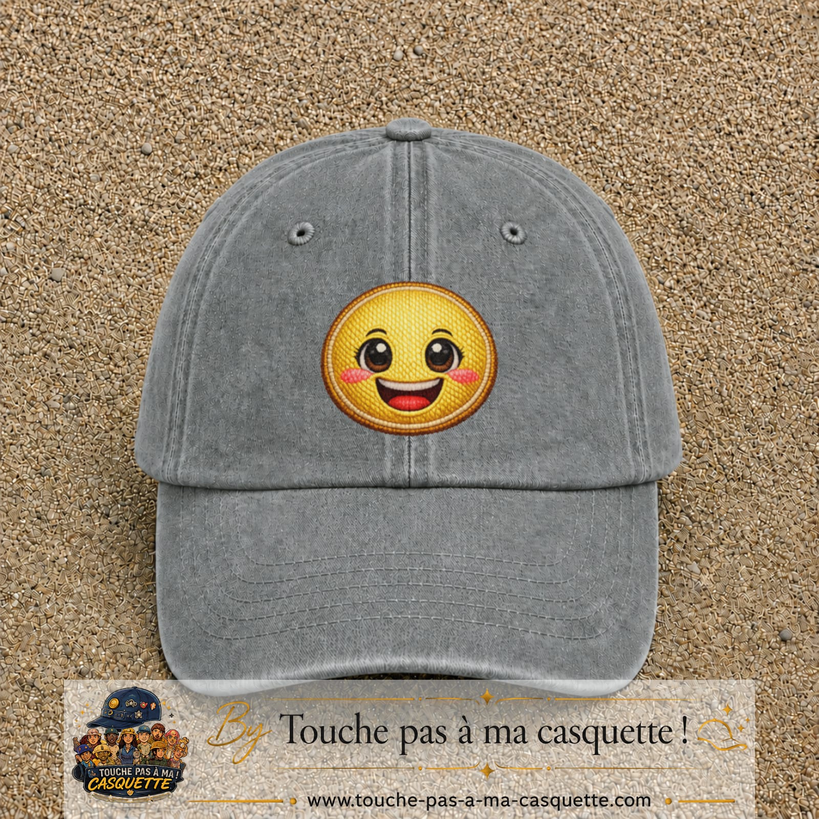 Casquette Gris délavé motif Smiley joyeux 7 cm - vue principale