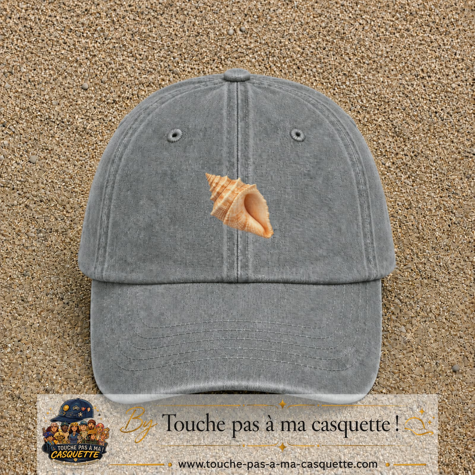 Casquette baseball Gris délavé 100% coton avec visuel Coquillage marin 5 cm - image produit principale