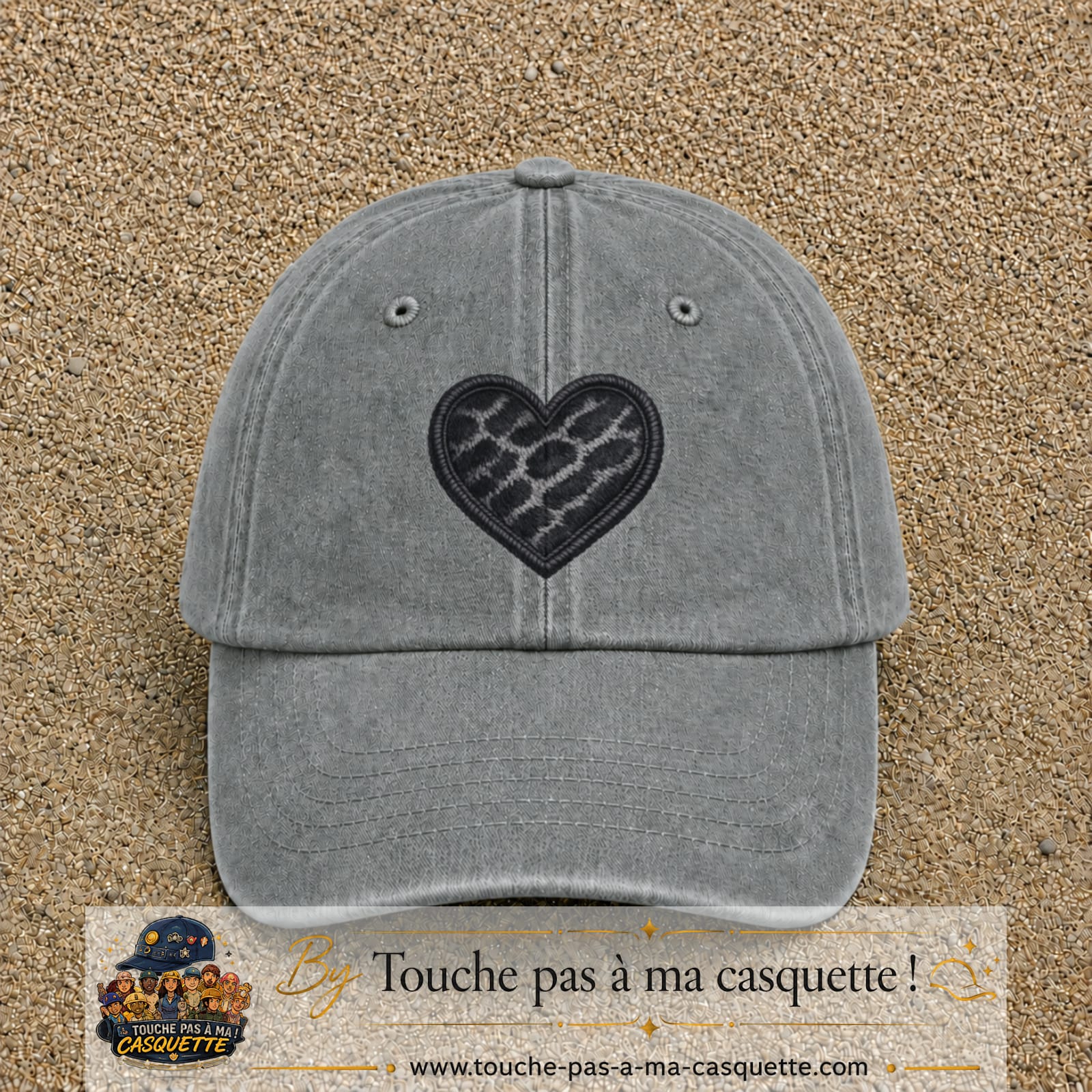 Casquette Gris délavé motif Cœur félin 7 cm - vue principale