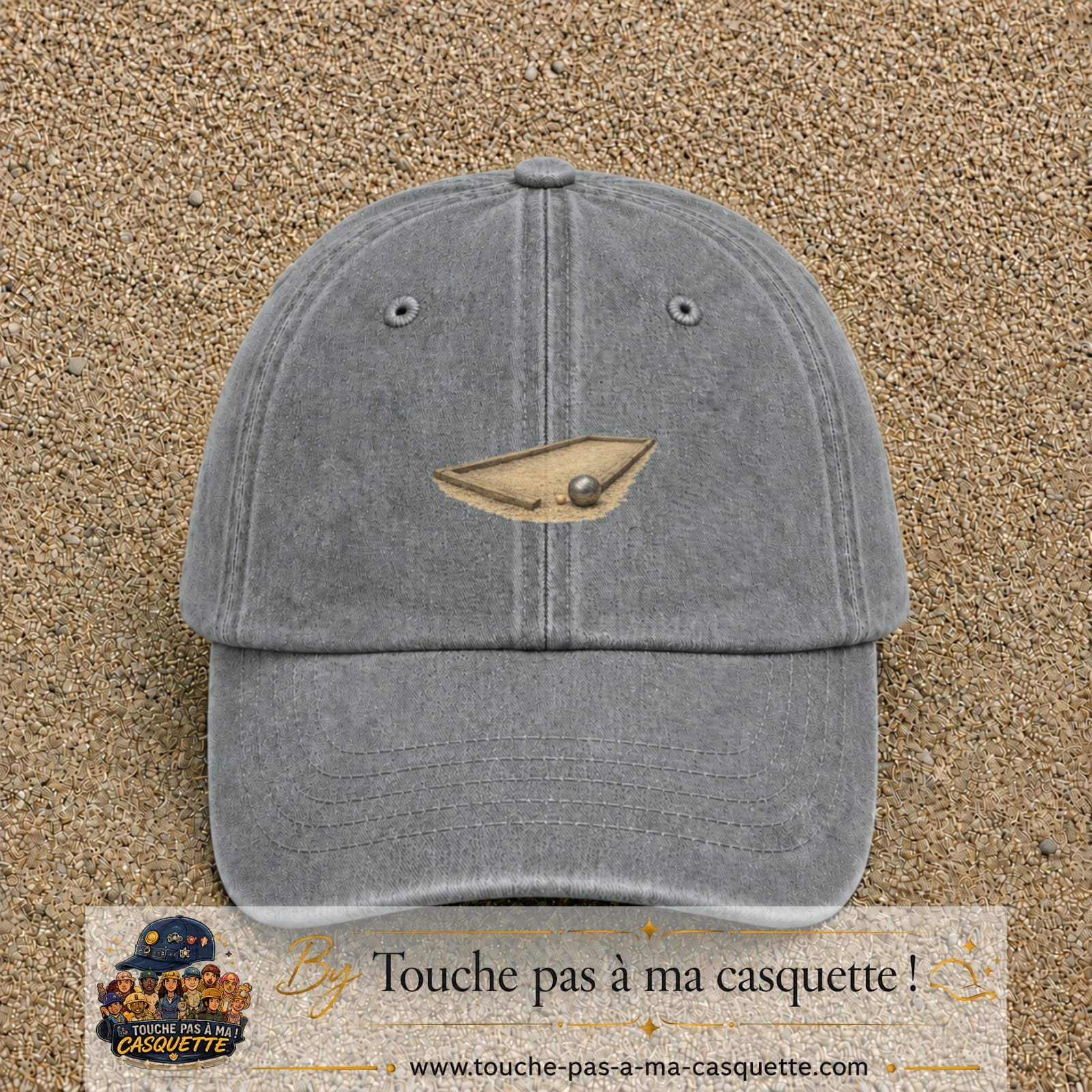 Casquette baseball Gris délavé 100% coton avec motif Terrain de pétanque 5 cm - image principale