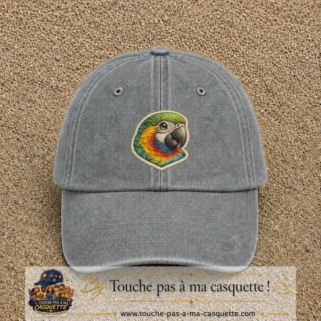 Casquette Gris délavé motif Perroquet tropical 7 cm - vue principale