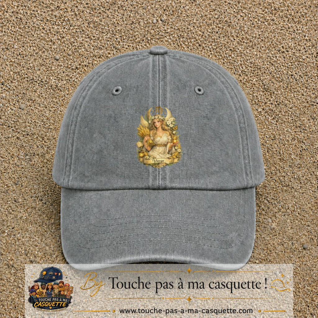 Casquette baseball Gris délavé 100% coton avec motif Vierge astrologique 7 cm - image principale