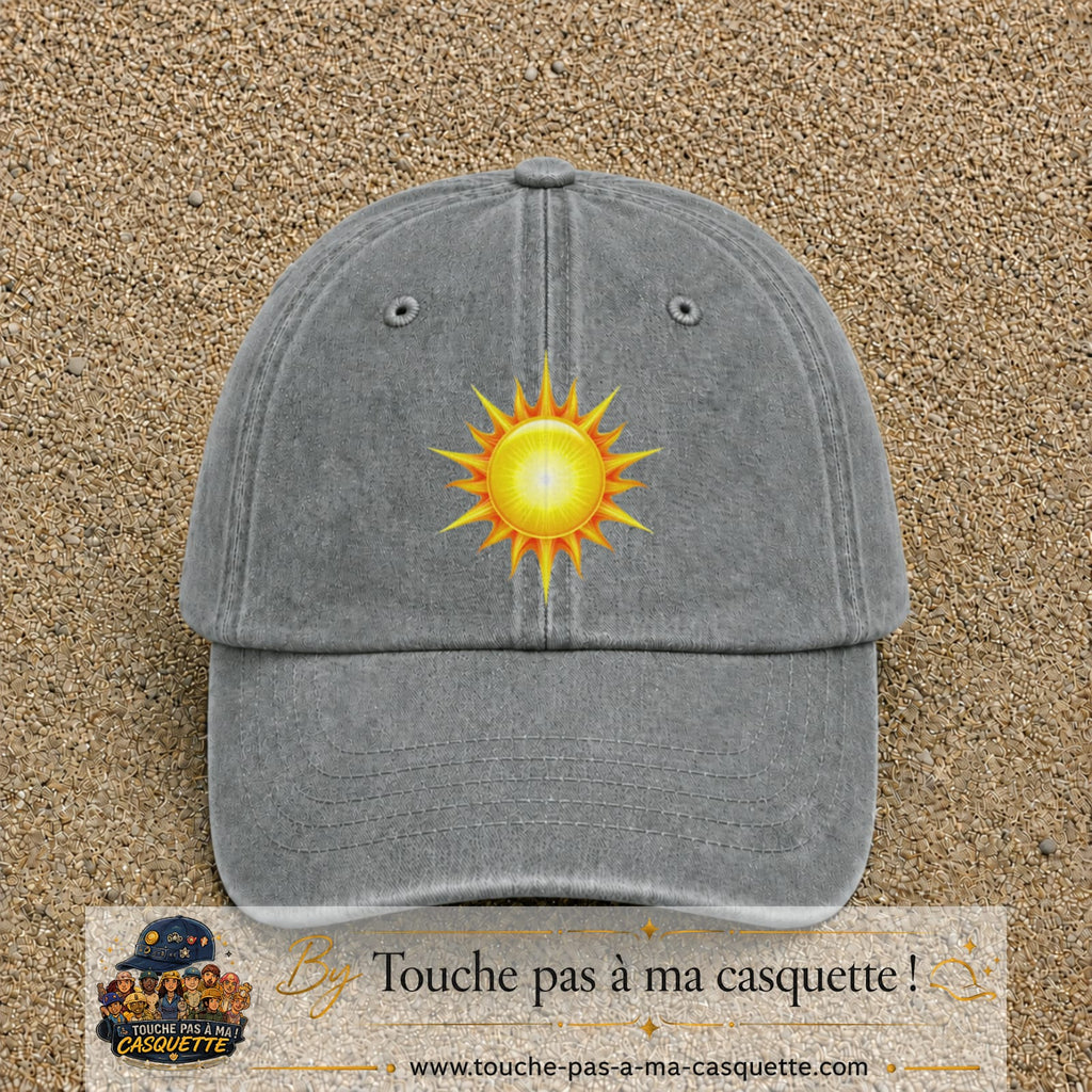 Casquette baseball Gris délavé 100% coton avec motif Soleil rayonnant 7 cm - image principale