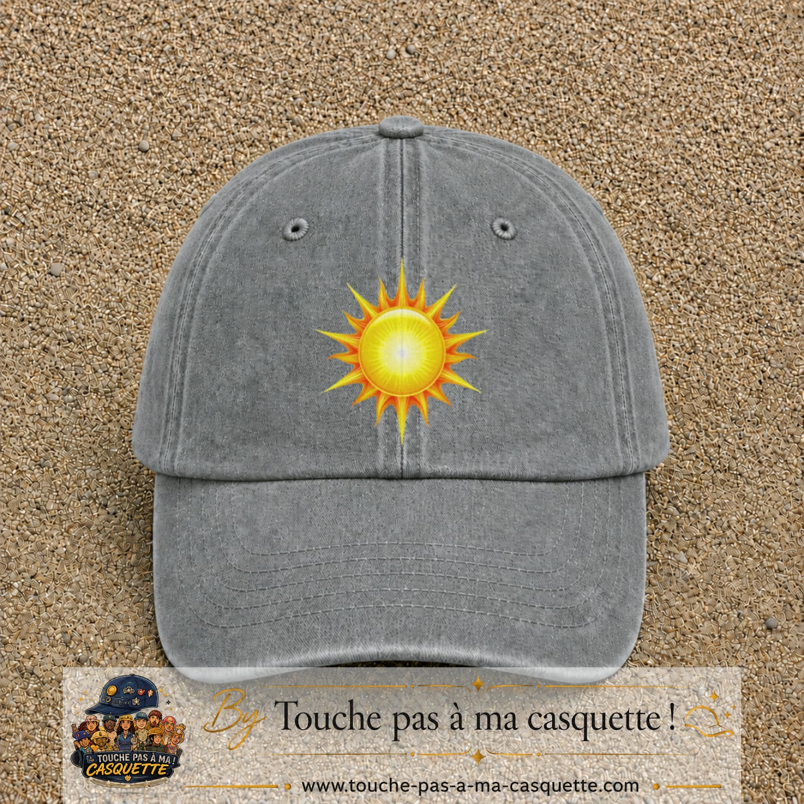 Casquette baseball Gris délavé 100% coton avec motif Soleil rayonnant 7 cm - image principale