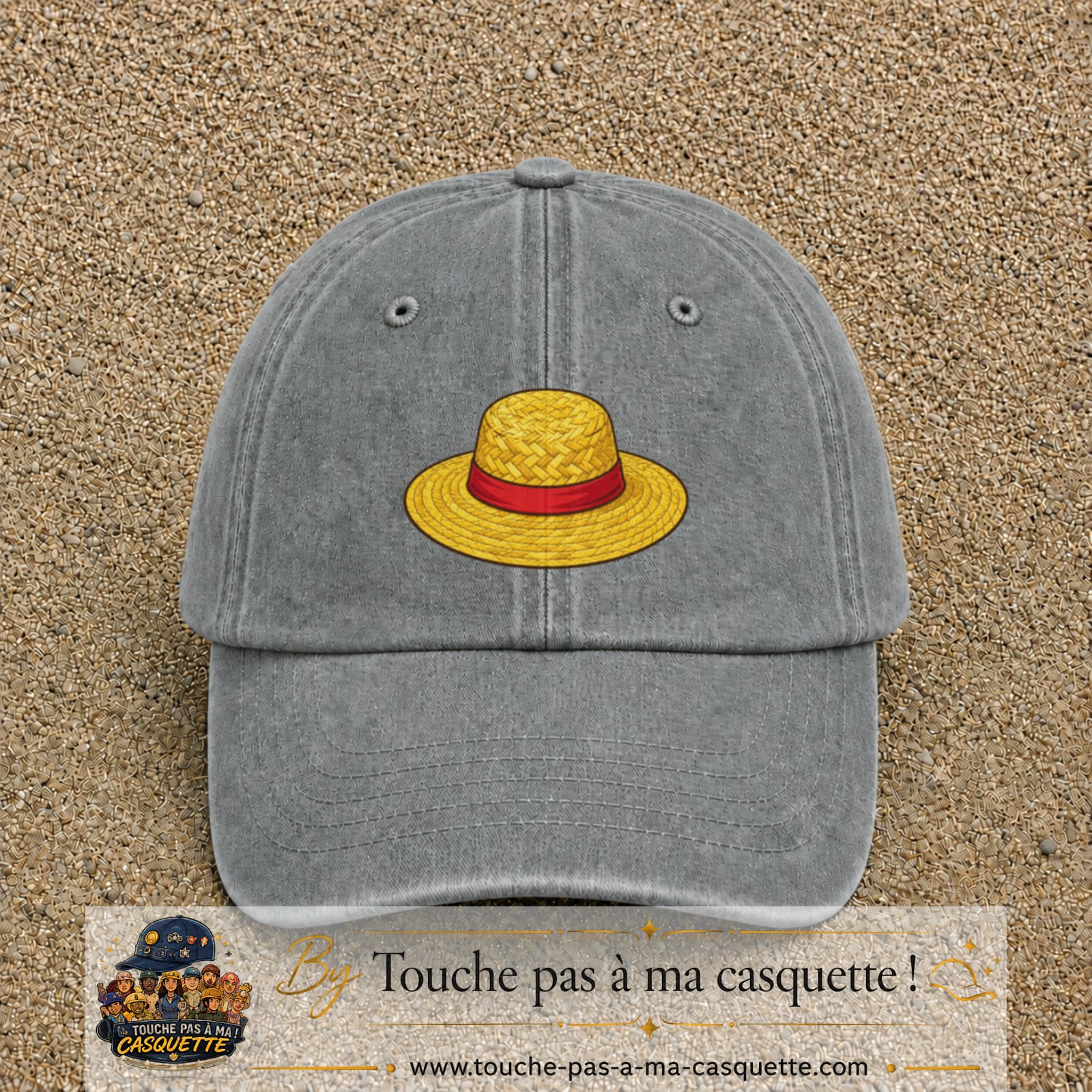 Casquette baseball Gris délavé 100% coton avec motif Chapeau de paille 5 cm - image principale