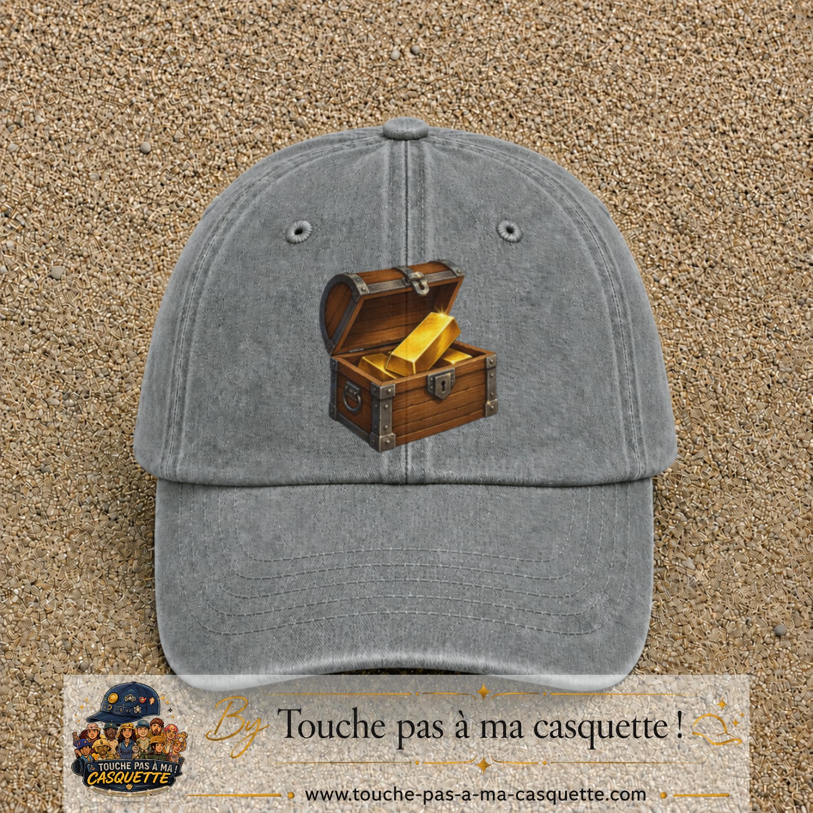 Casquette baseball Gris délavé 100% coton avec motif Coffre au trésor 7 cm - image principale