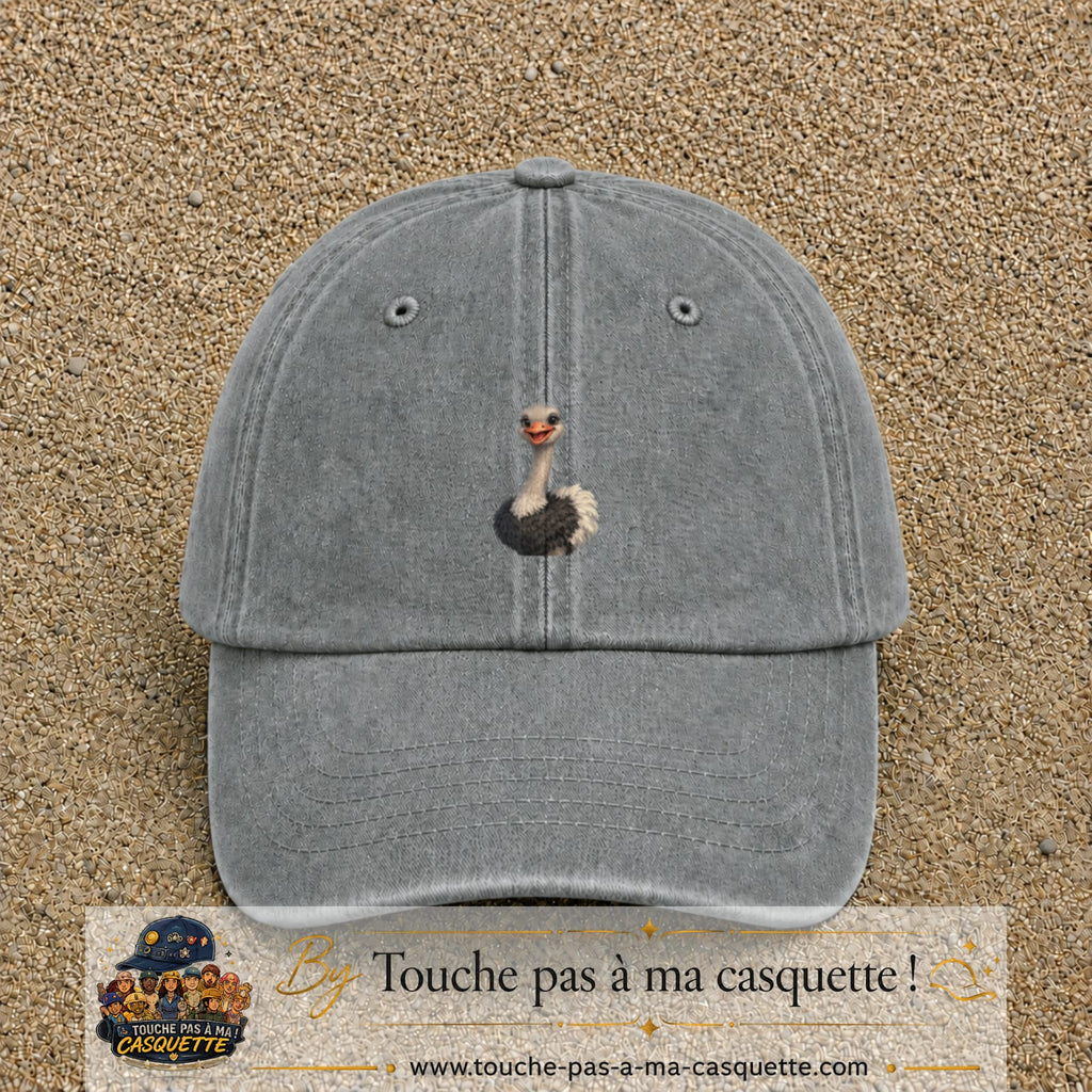 Casquette Gris délavé 100% coton avec motif Autruche souriante 5 cm - image principale