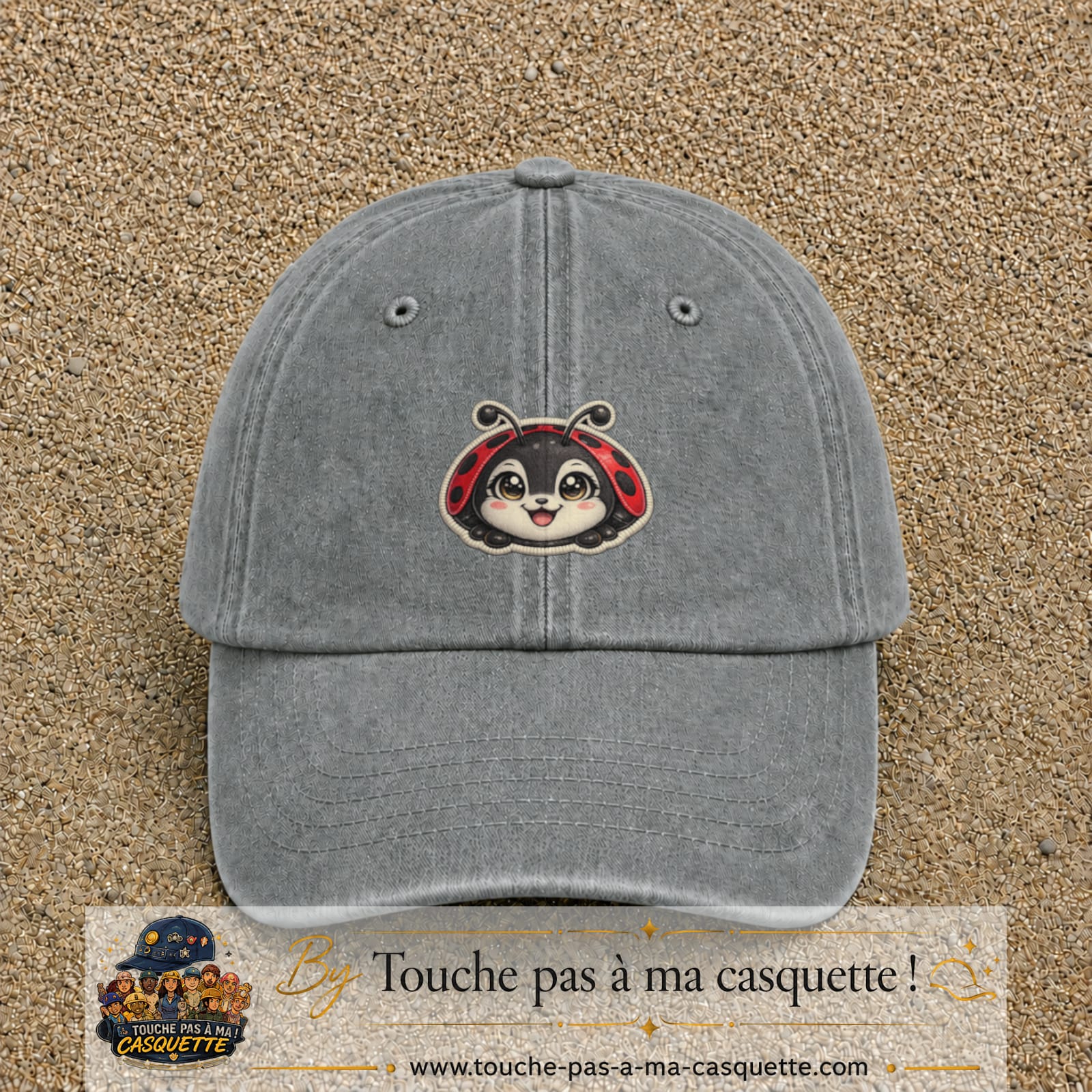 Casquette Gris délavé motif Coccinelle rouge 5 cm - vue principale