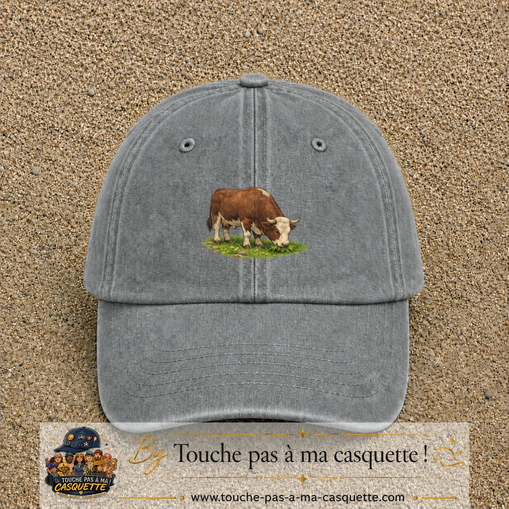 Casquette baseball Gris délavé 100% coton avec motif Vache brune 5 cm - image principale