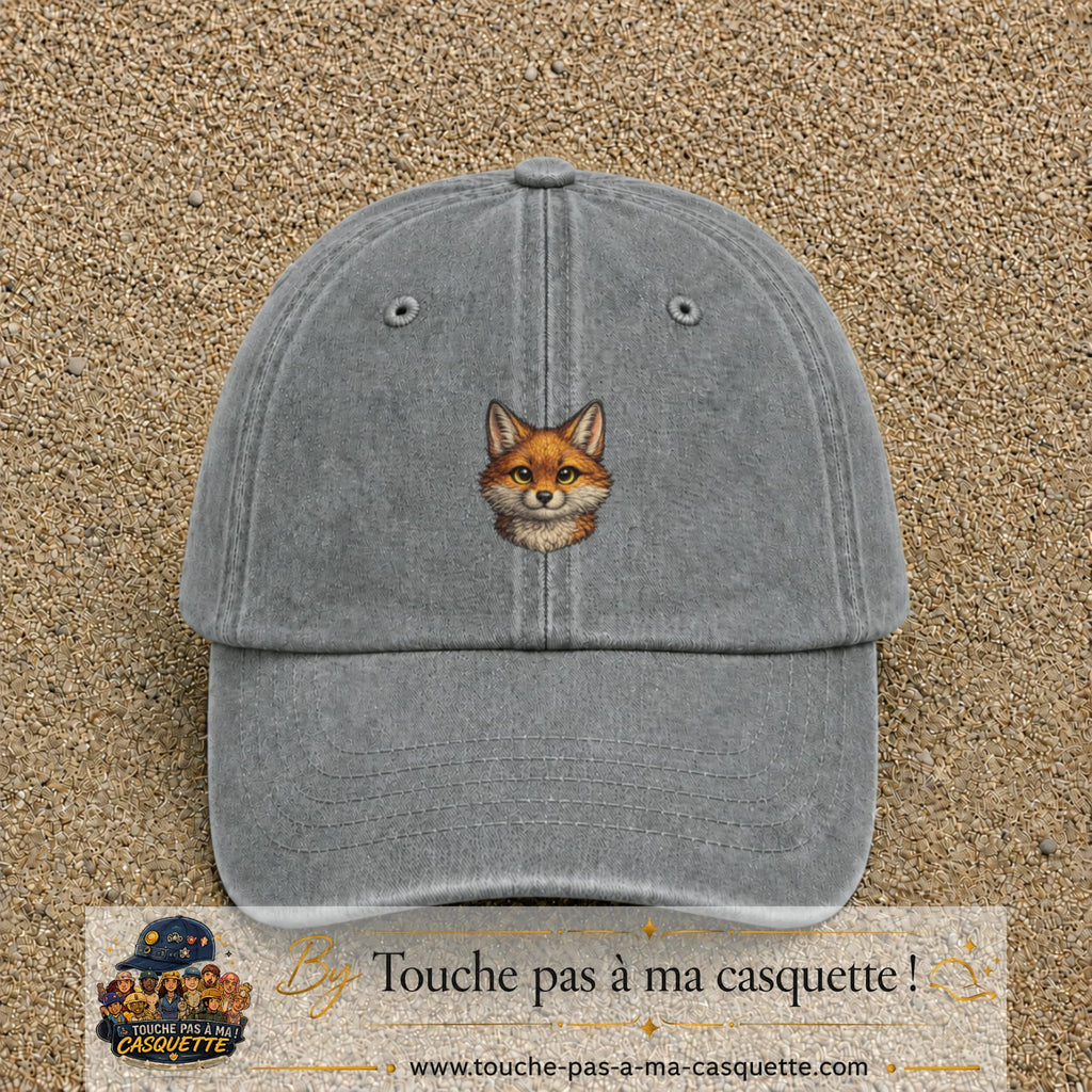 Casquette Gris délavé motif Renard roux 5 cm - vue principale