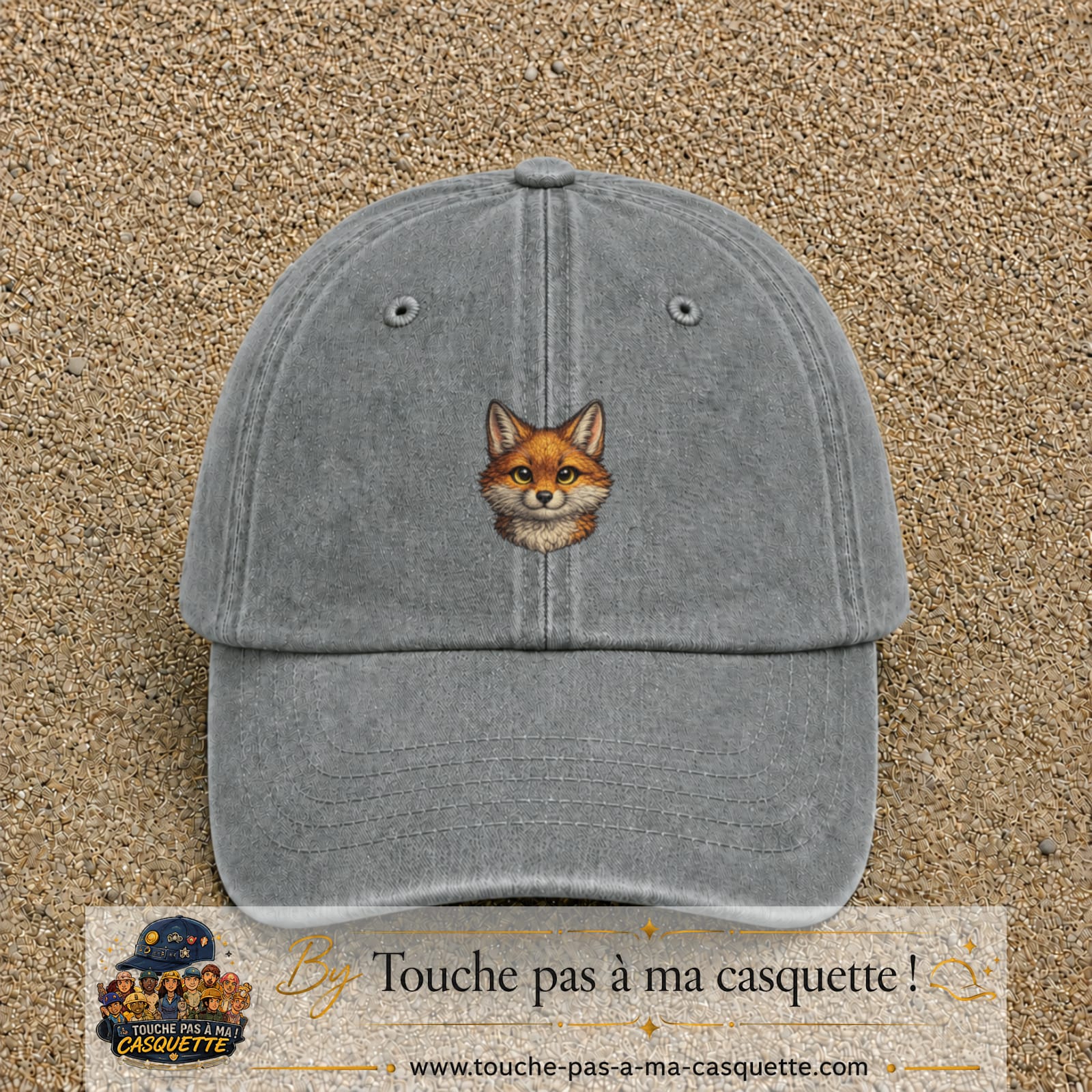 Casquette Gris délavé motif Renard roux 5 cm - vue principale