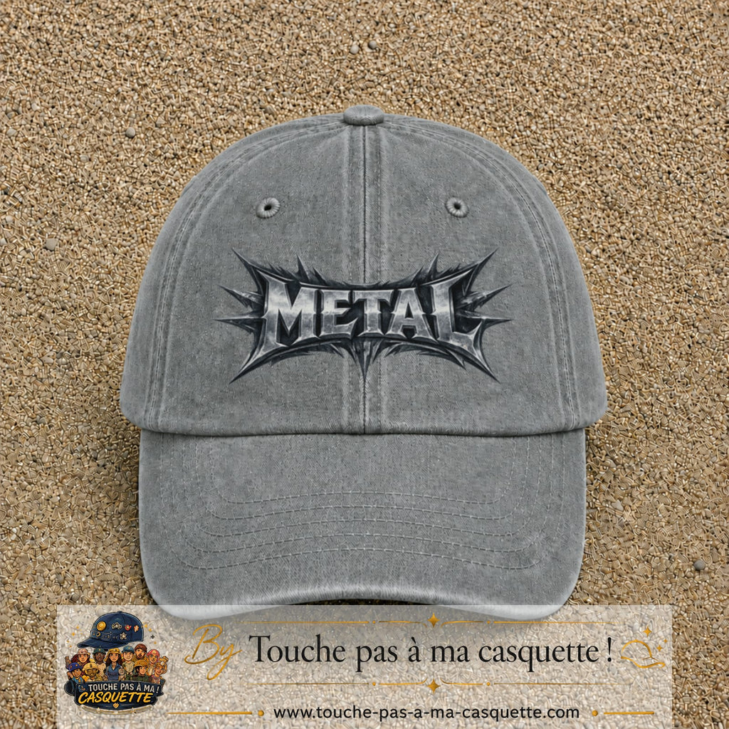 Casquette baseball Gris délavé 100% coton avec visuel Typographie métal 7 cm - image produit principale