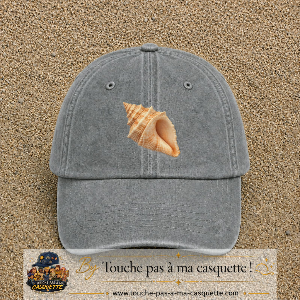 Casquette baseball Gris délavé 100% coton avec visuel Coquillage marin 7 cm - image produit principale