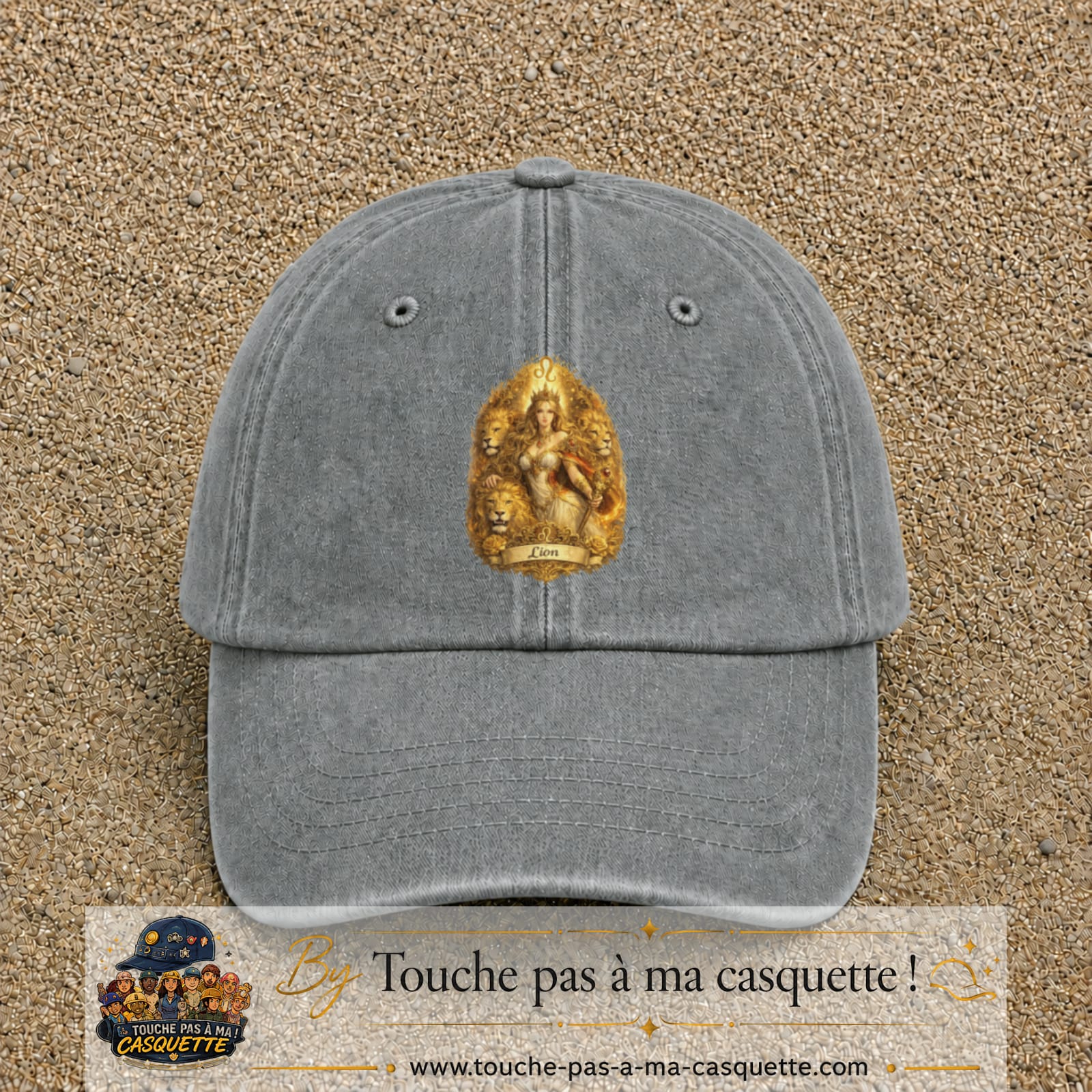 Casquette baseball Gris délavé 100% coton avec motif Lion astrologique 7 cm - image principale