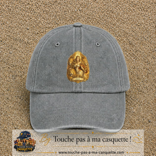 Casquette baseball Gris délavé 100% coton avec motif Lion astrologique 7 cm - image principale