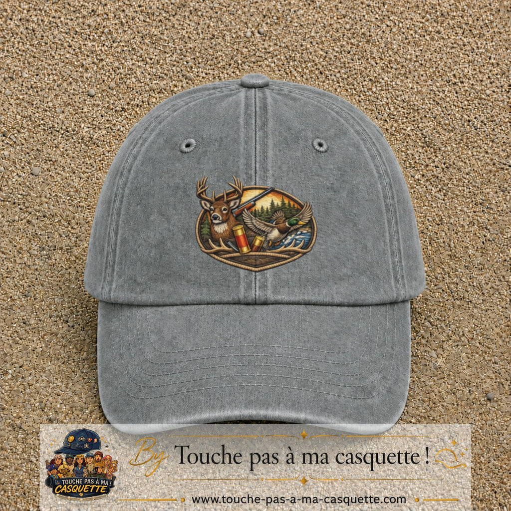 Casquette Gris délavé motif Scène de chasse 7 cm - vue principale