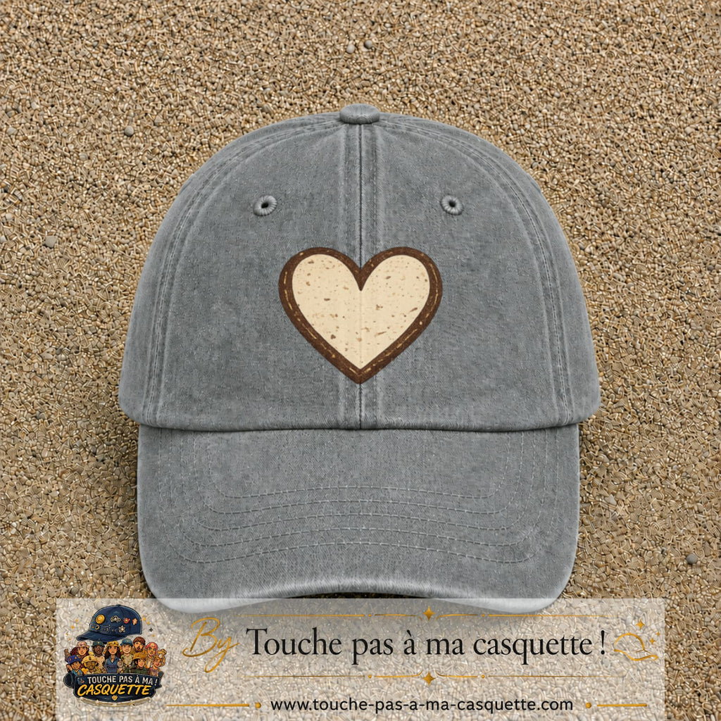 Casquette Gris délavé 100% coton avec motif Cœur bohème 7 cm - image principale