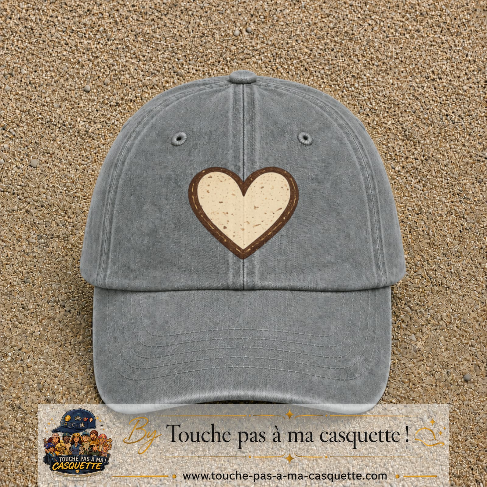 Casquette Gris délavé 100% coton avec motif Cœur bohème 7 cm - image principale