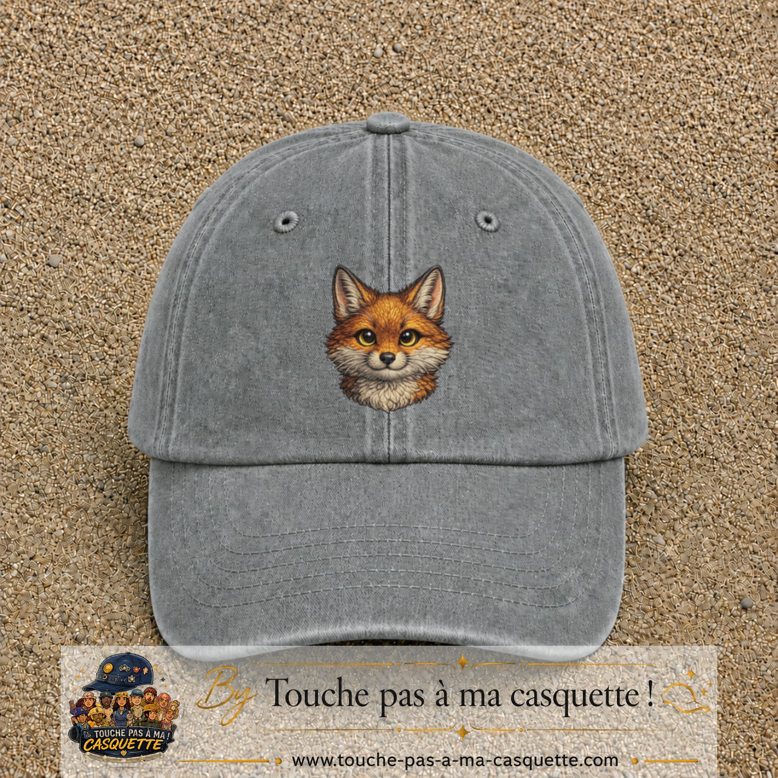 Casquette Gris délavé motif Renard roux 7 cm - vue principale