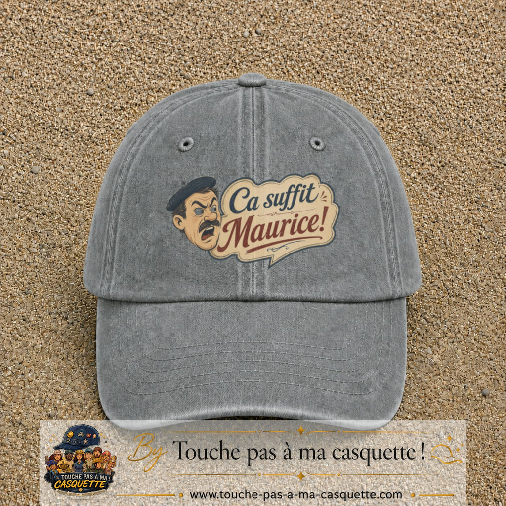 Casquette baseball Gris délavé 100% coton avec visuel Ça suffit Maurice avec personnage 7 cm - image produit principale