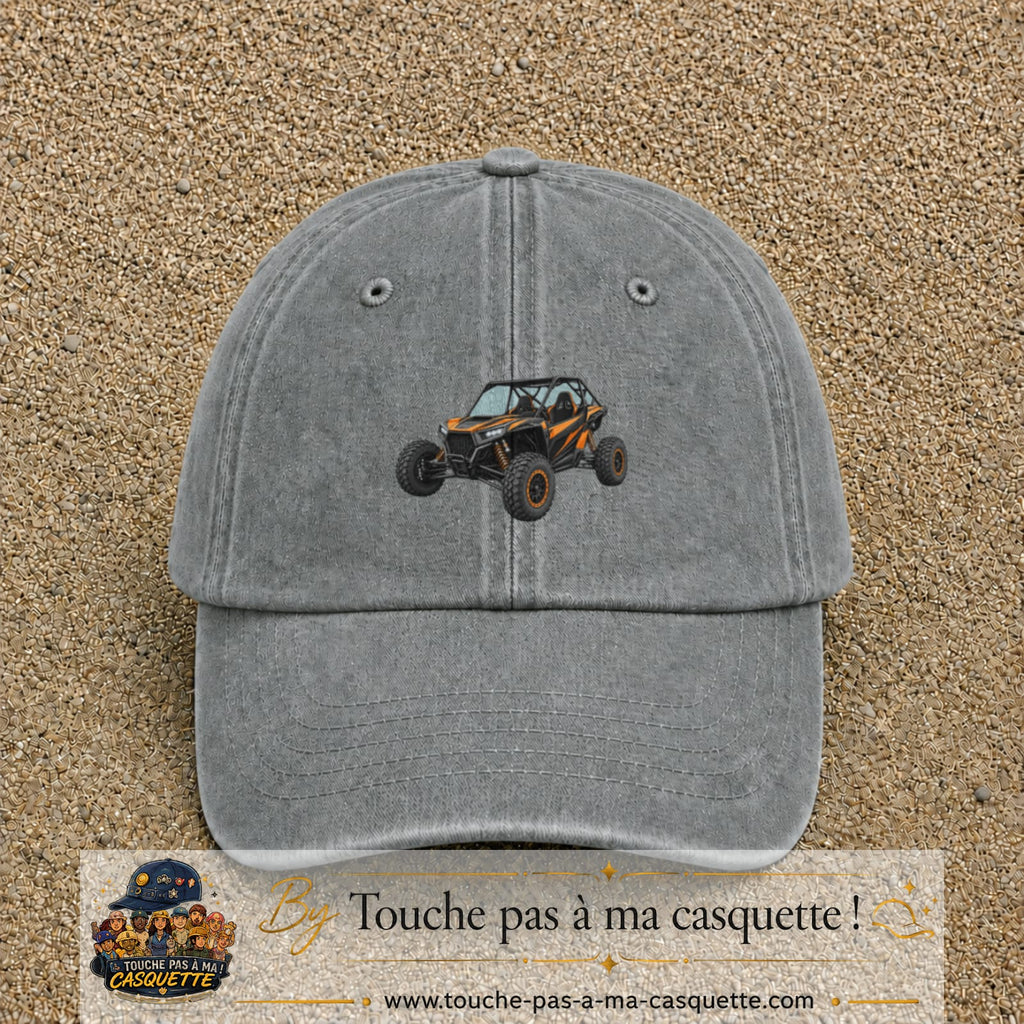 Casquette Gris délavé 100% coton avec motif Buggy tout-terrain orange 5 cm - image principale