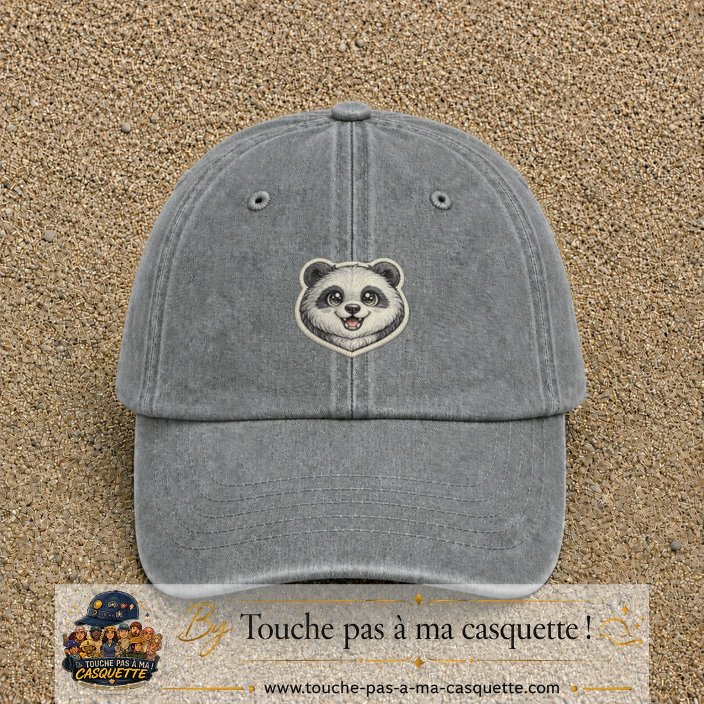 Casquette Gris délavé motif Panda souriant 5 cm - vue principale