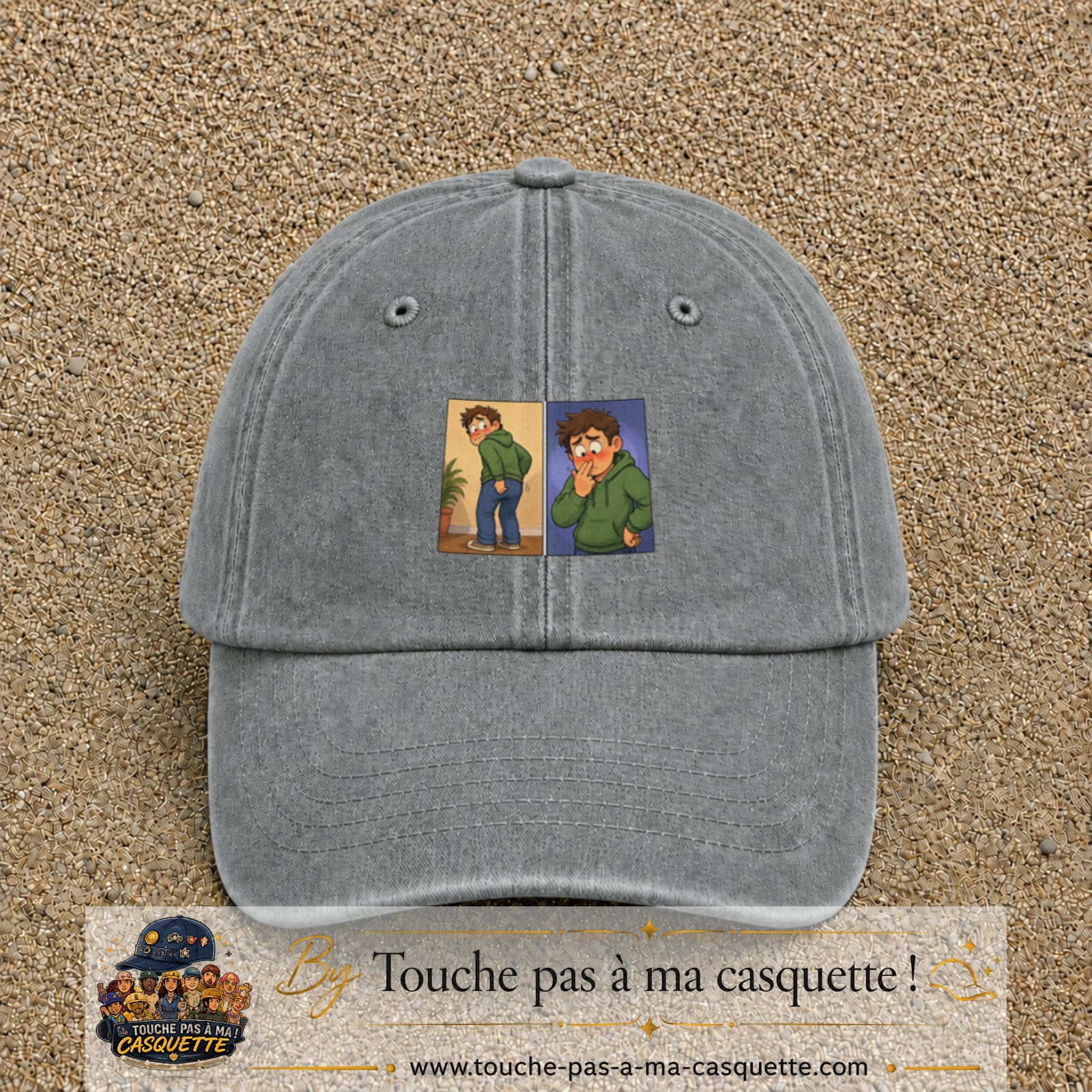 Casquette baseball Gris délavé 100% coton avec visuel Humour odeur 5 cm - image produit principale