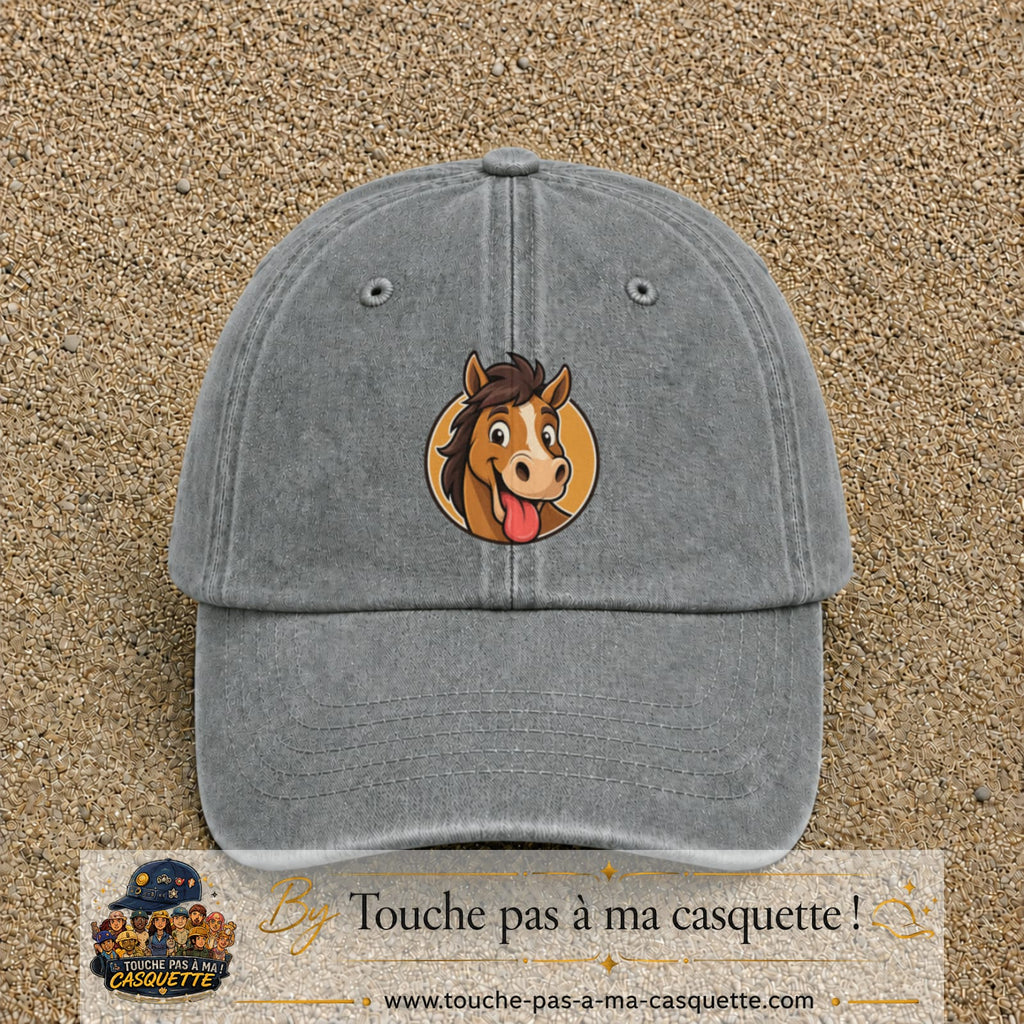Casquette baseball Gris délavé 100% coton avec visuel Cheval langue tirée 7 cm - image produit principale
