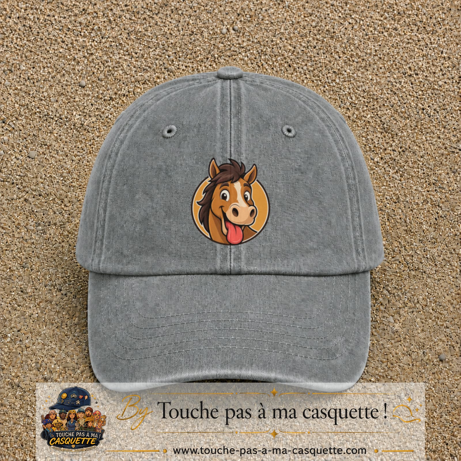 Casquette baseball Gris délavé 100% coton avec visuel Cheval langue tirée 7 cm - image produit principale