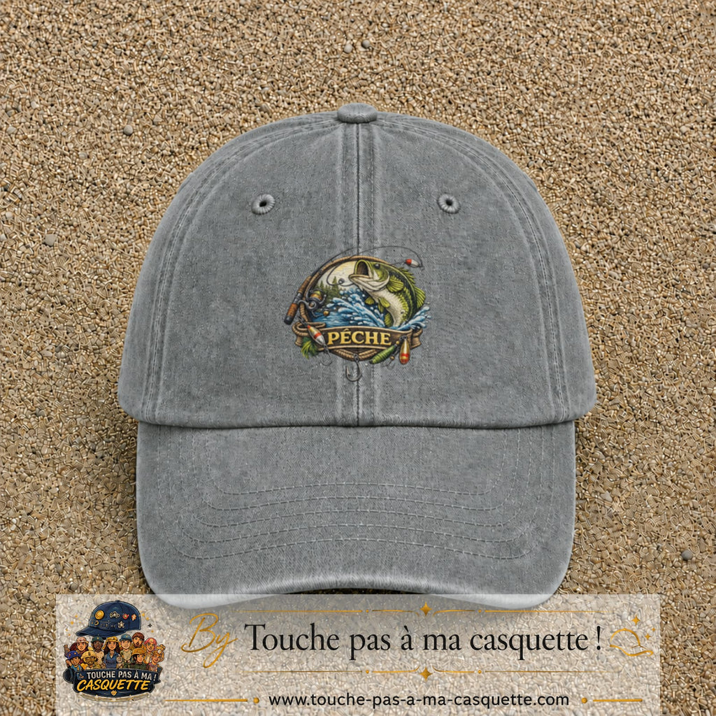 Casquette Gris délavé motif Pêche passion 7 cm - vue principale