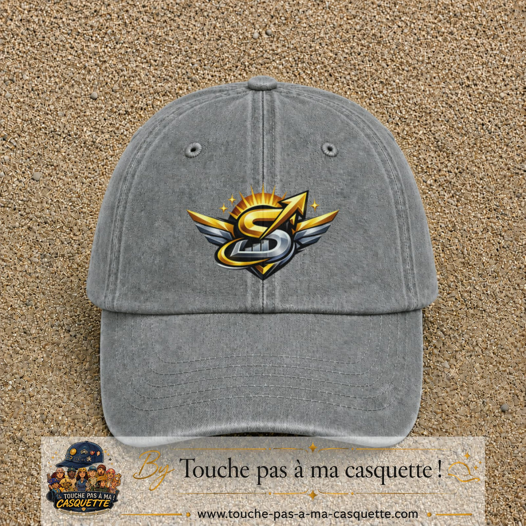 Casquette baseball Gris délavé 100% coton avec visuel Éclair ailé sport 7 cm - image produit principale