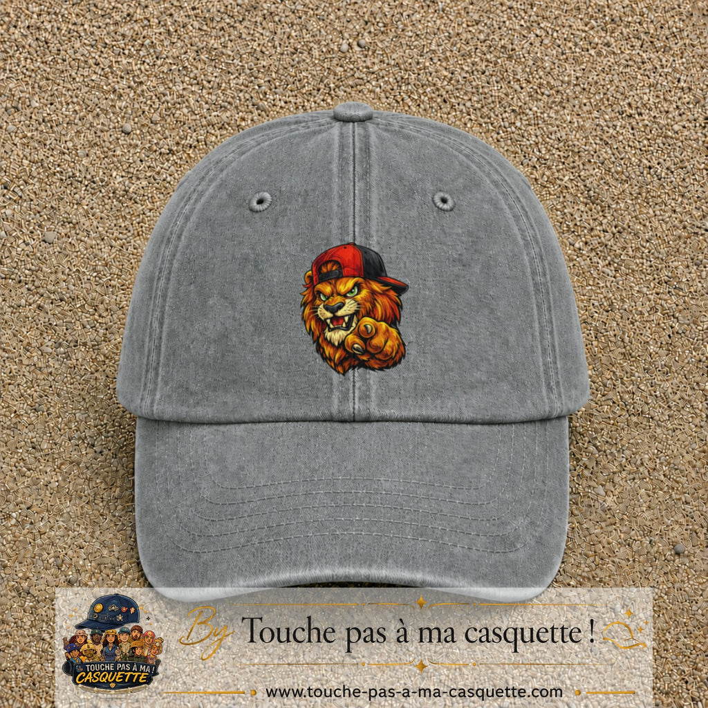 Casquette Gris délavé 100% coton avec motif Lion casquette street 7 cm - image principale