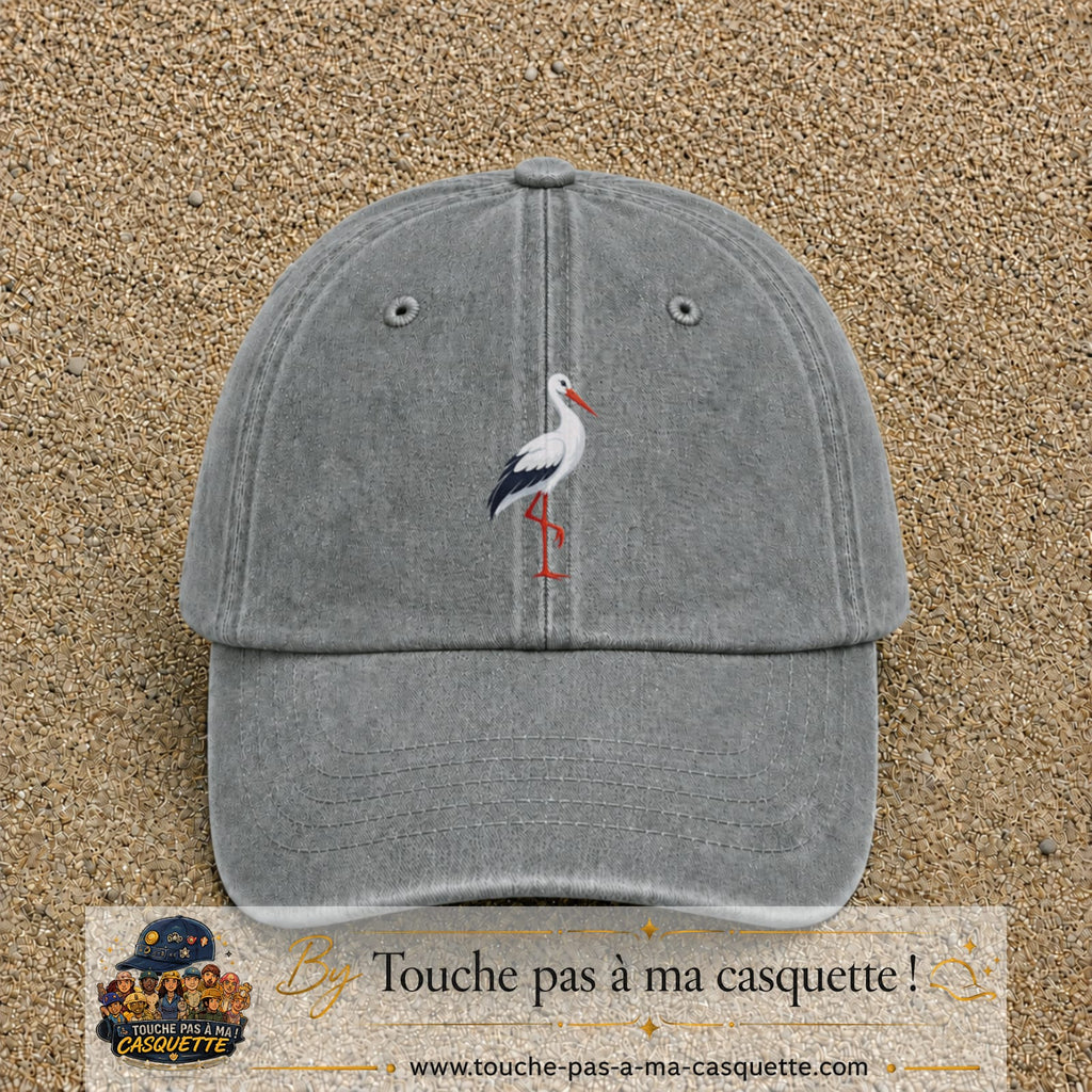 Casquette Gris délavé 100% coton avec motif Cigogne blanche 7 cm - image principale