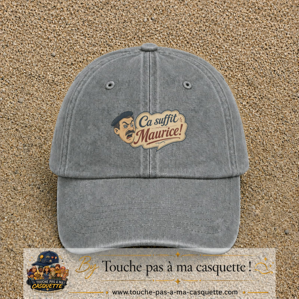 Casquette baseball Gris délavé 100% coton avec visuel Ça suffit Maurice avec personnage 5 cm - image produit principale