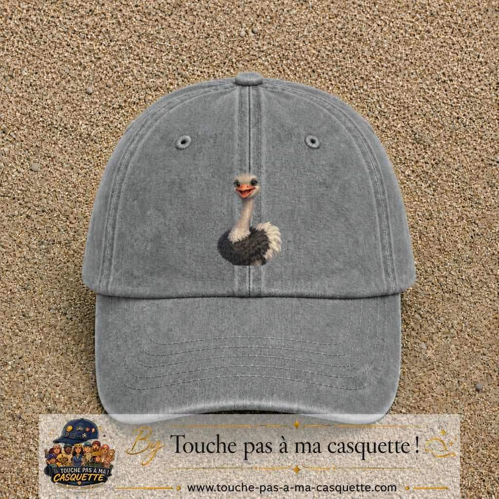 Casquette Gris délavé 100% coton avec motif Autruche souriante 7 cm - image principale