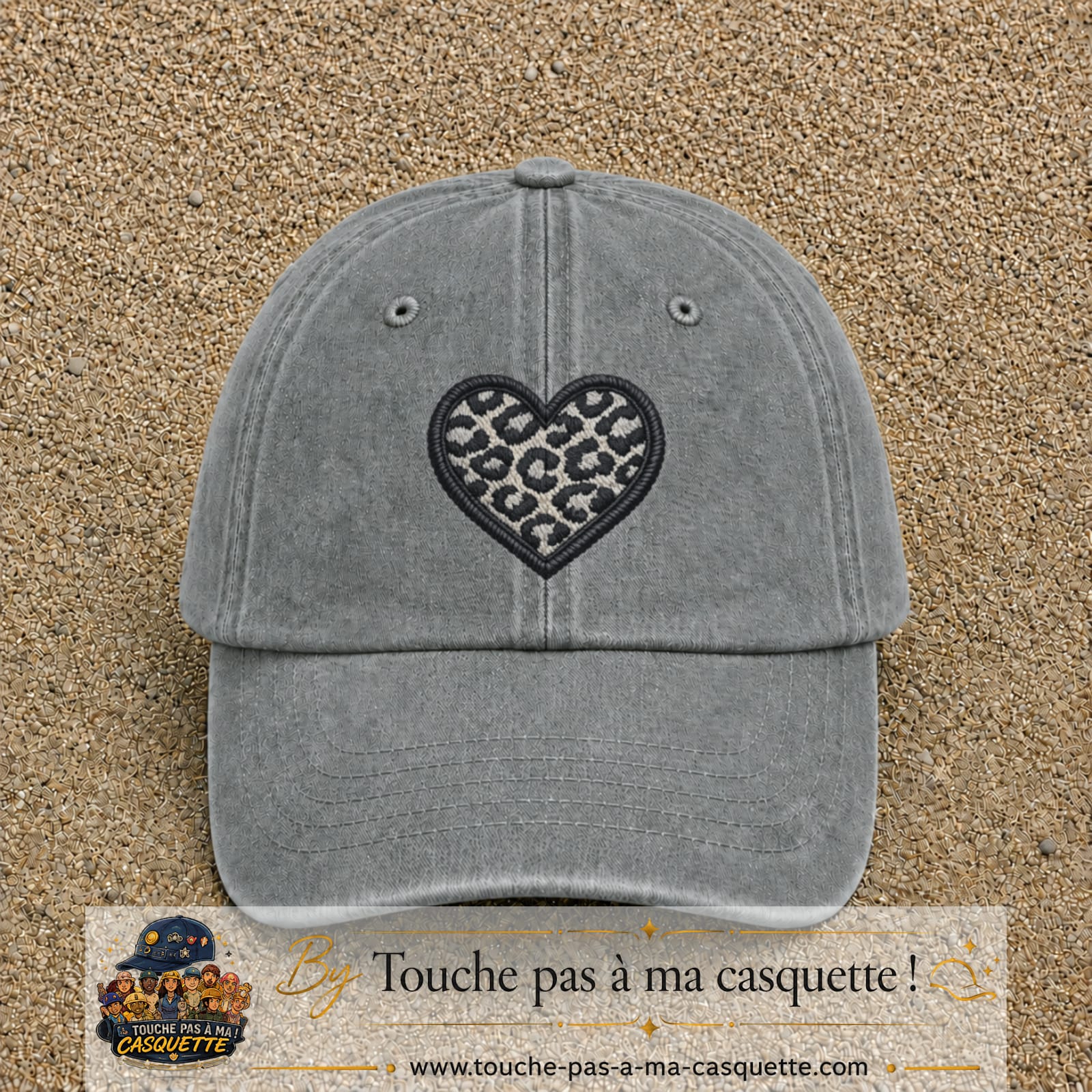 Casquette Gris délavé motif Cœur safari 7 cm - vue principale