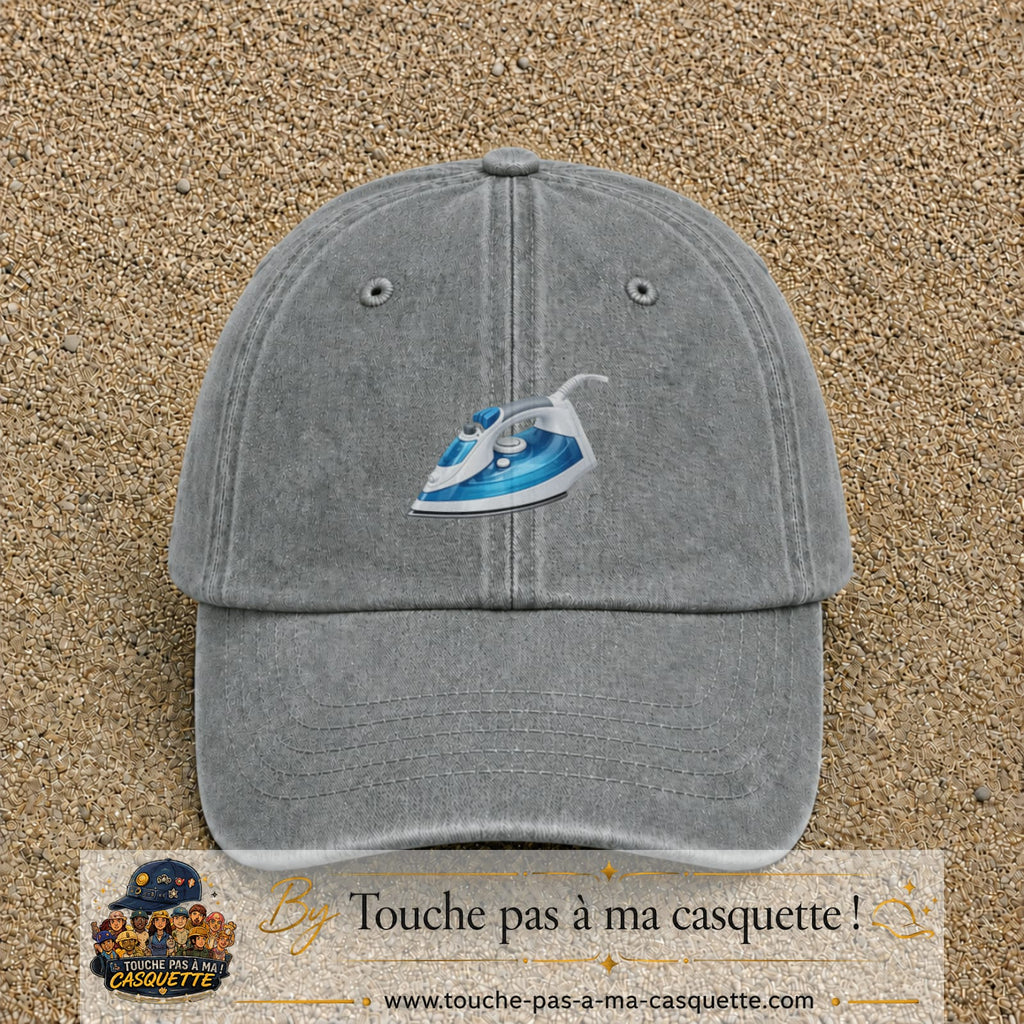 Casquette Gris délavé 100% coton avec motif Fer à repasser bleu 5 cm - image principale