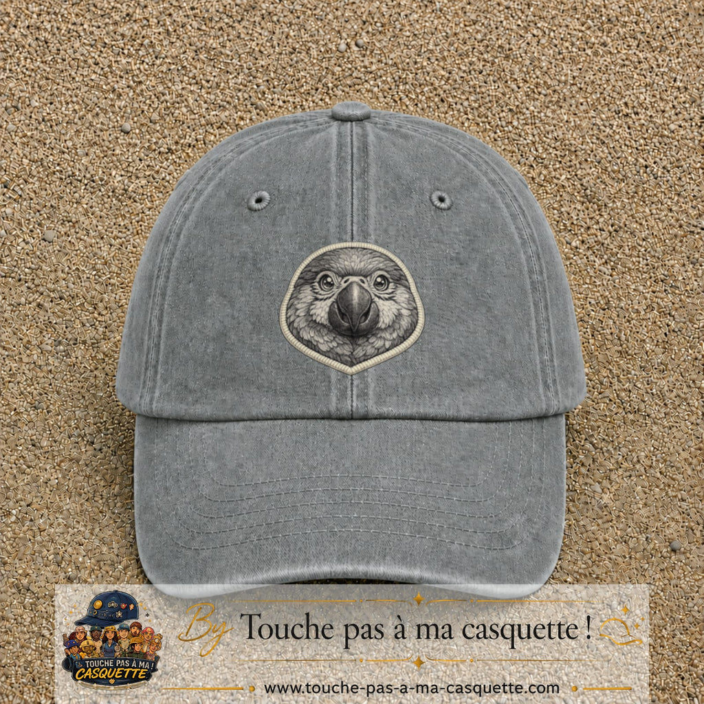 Casquette Gris délavé motif Perroquet rond 7 cm - vue principale